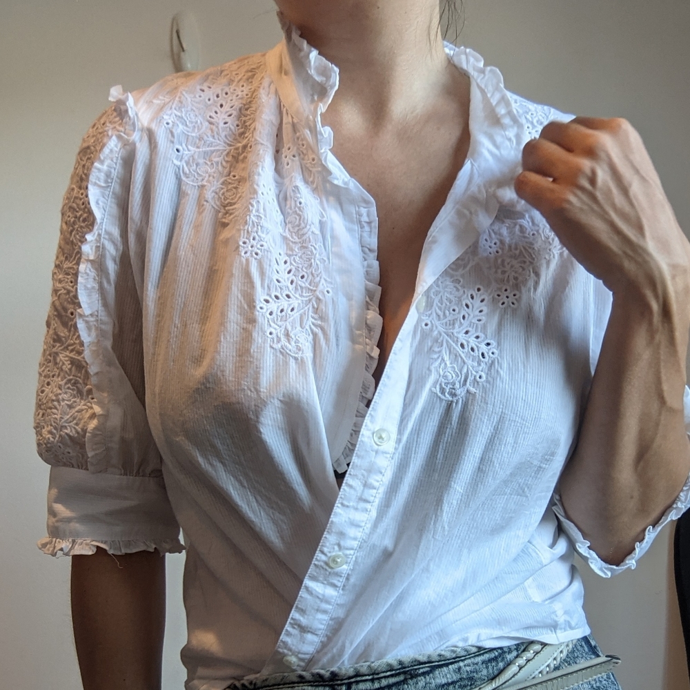 Embroidered Eyelet Prairie Button Up Blouse - Picture 6 of 15